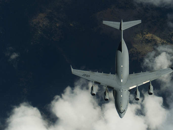 Members of the 191st Air Refueling Squadron conduct refueling operations with a C-17 Globemaster III from Joint Base Lewis-McCord, Wash. Airmen from the 191st ARS routinely support air operations across the western United States from their home station in Salt Lake City, Utah.