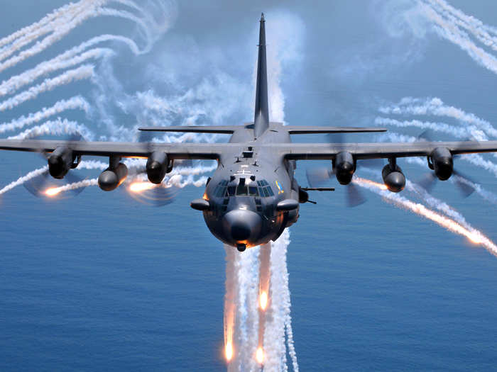 The C-130 frame has been modified for a series of uses beyond just transport. The AC-130 Gunship, for example, can provide close-air support for troops on the ground.