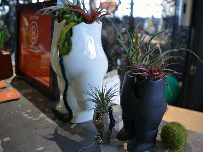 Already, you start to notice a bunch of fun, artsy touches around the office, like these plant holders. As you