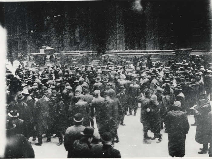 And traders were hardcore. Here they are on the Curb Exchange during a snowstorm.