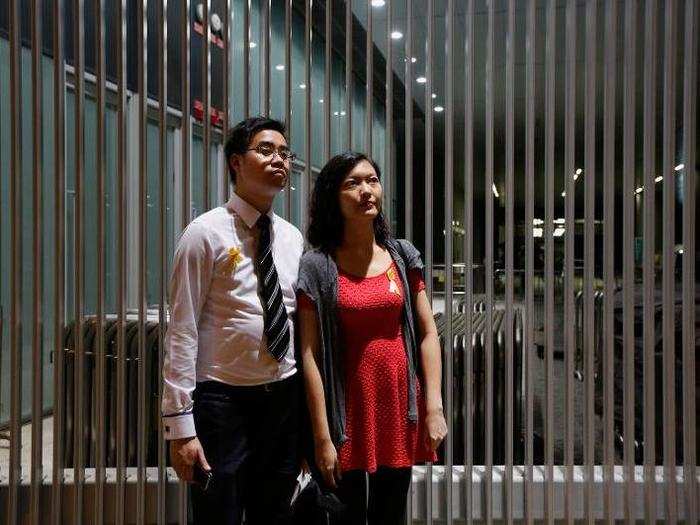 "I am not keen on Occupy Central but I oppose those unreasonable argument against the movement," said Terrence Tang (L), 28, a businessman, seen here with his girlfriend Jacqueline Cheung, 30, a social worker.