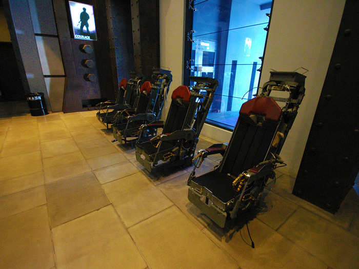 Inside the lobby, there are ejection seats from fighter jets. Not your average waiting room.