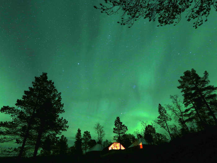 Green auroras, like the one in the picture below, occur at a lower altitude and are easier to spot than red auroras.