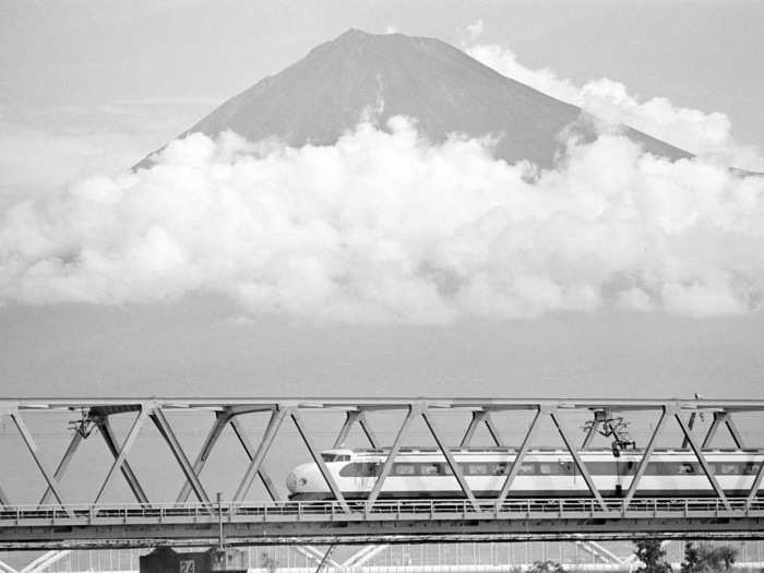 On its way to Osaka, the train zoomed past Mount Fuji...