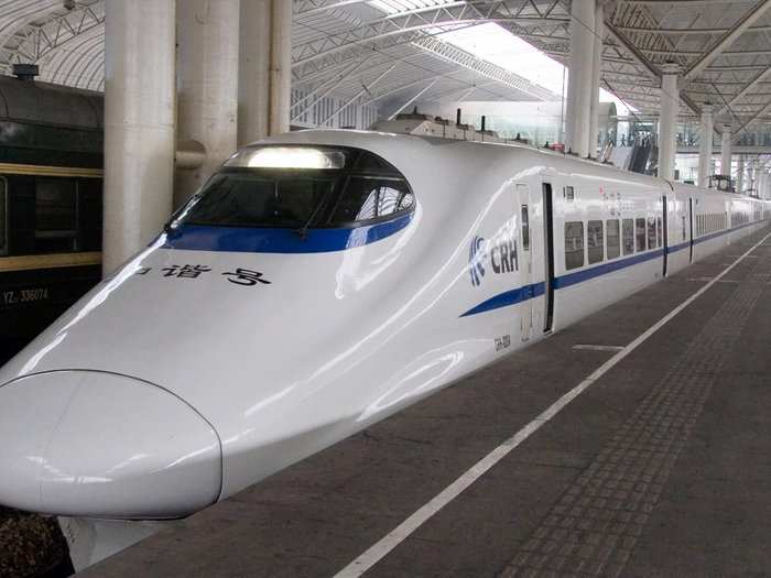 Modern high-speed trains in China like this CRH2...