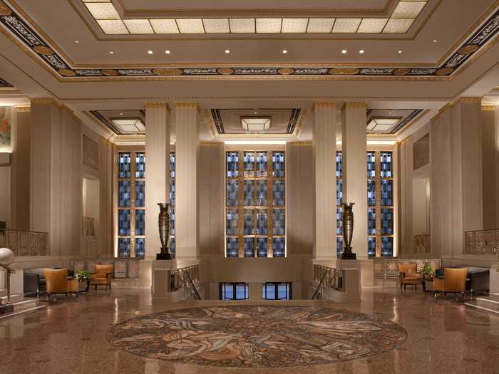 Today, the hotel maintains its historic grandeur. Guests entering from Park Avenue face this formidable lobby.