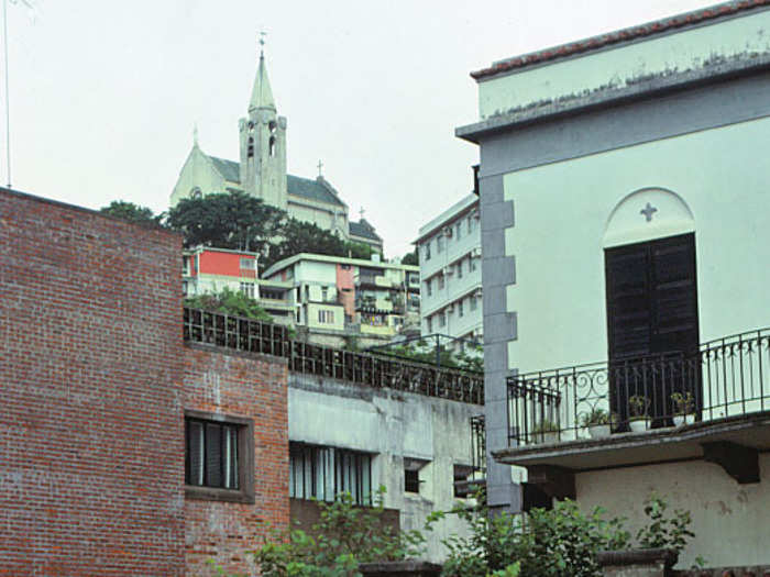 Penha Hill and church. "The buildings at street level remain, but the view of the view of the chapel has been blocked by new high-rise buildings," Demery writes.