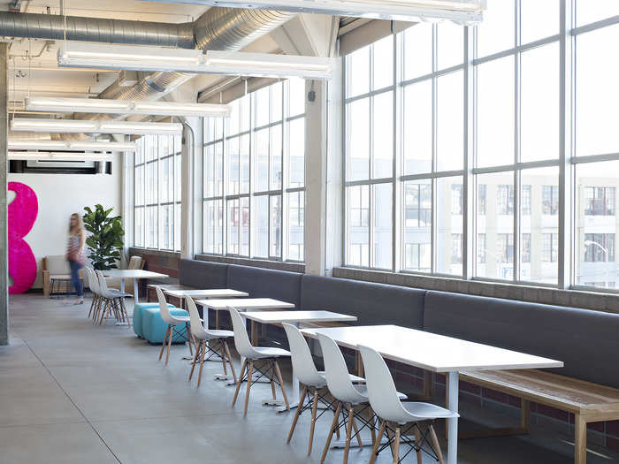 There is one kitchen area on each of the three floors at Lyft. With open seating, couch areas and south-facing views of San Francisco’s Mission District, the areas offer employees a place to brainstorm, eat lunch or take a break.