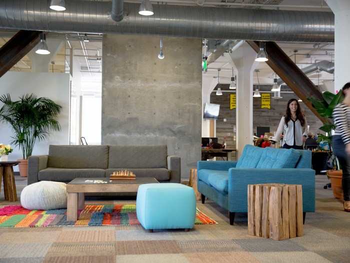 Throughout the office lie several breakout areas with couches, beanbags, coffee tables and games so employees can feel comfortable taking a break when they need one.