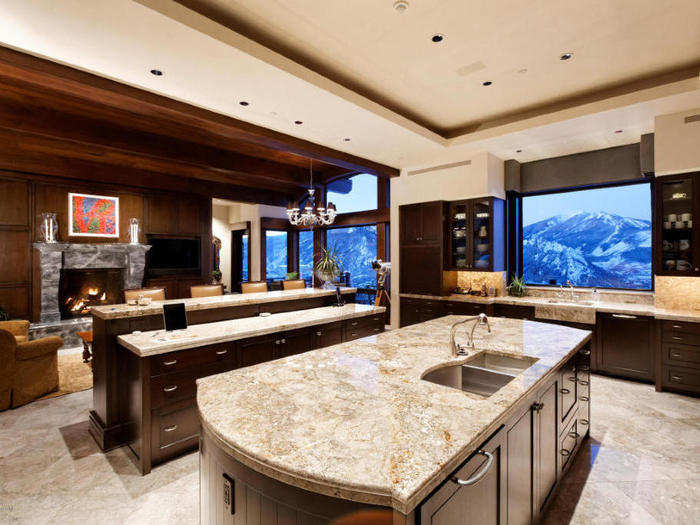 The kitchen has giant countertops.