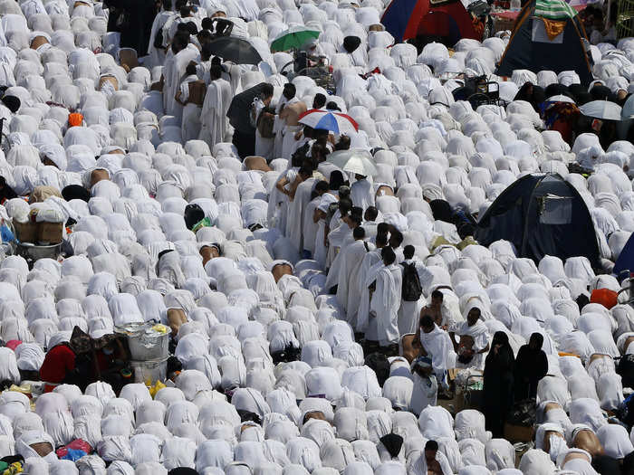 All men who enter Mecca for the Hajj must wear similar white clothes, symbolizing their equality with one another.