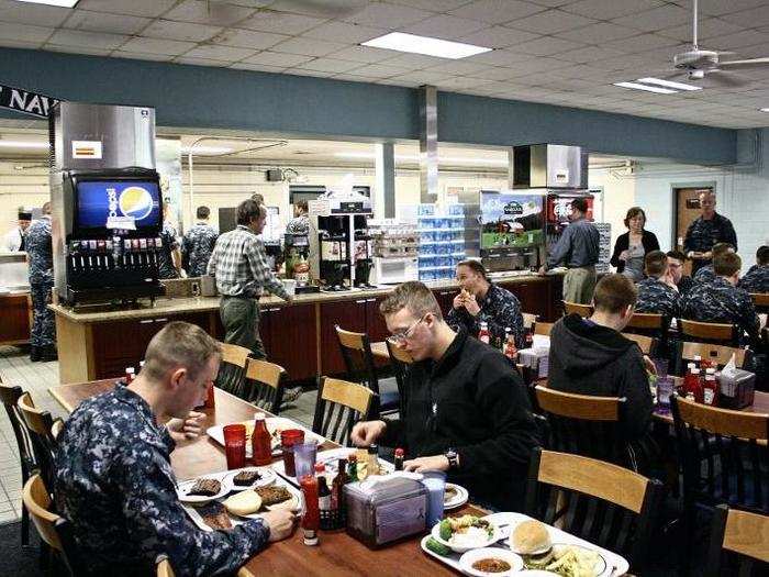 Personnel who live on base have a number of dining options, but most eat at the Cross Hall Galley.