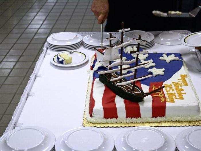 When we visited, the galley hosted a celebration for the Navy