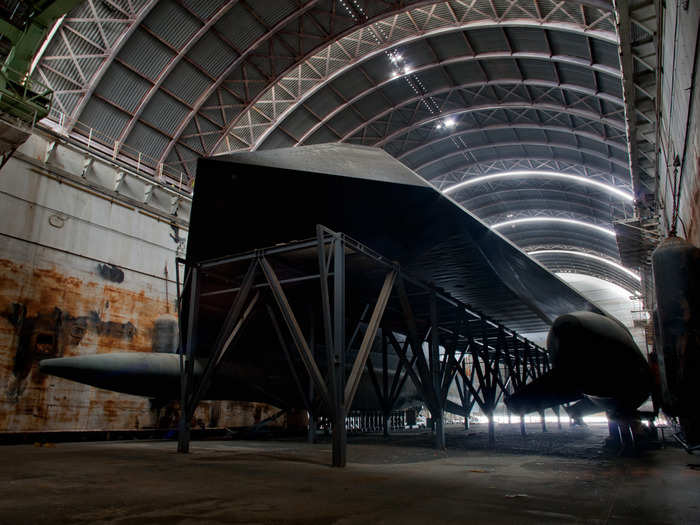 But old and new tech mingle on the mothballed fleet. Also on the mining barge sat the famous Sea Shadow, a stealth ship built by Lockheed Martin in 1984. Kept secret until 1993, the Sea Shadow was an experiment in radar-evading naval technology. The ship was finally sold for scrap in 2012.