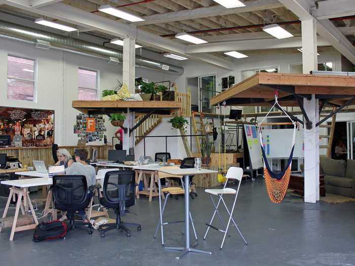 Being able to afford a larger space in Gowanus meant the team could play around with the design. They ended up with this multilevel, treehouse-like office, where they host hacker meetups and other events.