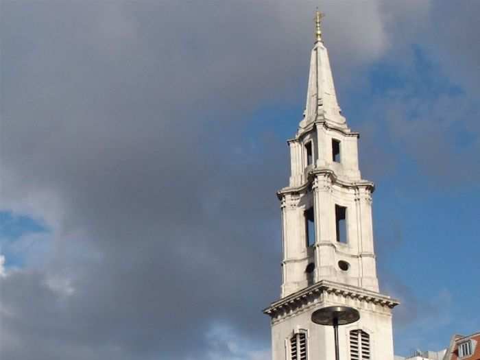 St Vedast Church in Fleet Street is famous for journalists in London. The tall spire is one of Wren