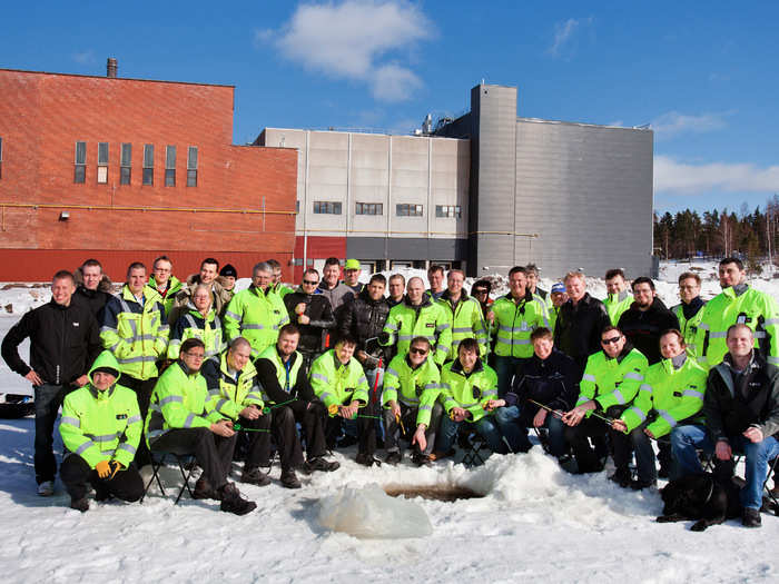 Here is a group photo of the Hamina team enjoying ice fishing right outside of the office. Google says that they chose Hamina because the town "has the right combination of energy infrastructure, developable land and available workforce for the data center."