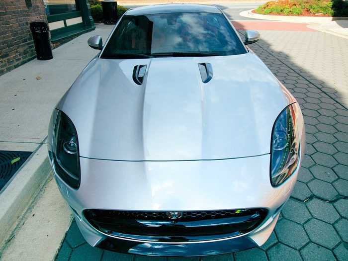 The massive hood is front-hinged — in true Jaguar fashion — but is made of a single piece of lightweight aluminum.