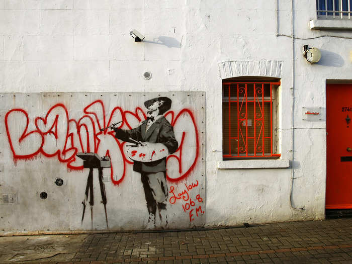 This one, too, from London in 2008, plays with the idea of low-brow and high-brow art, and graffiti 