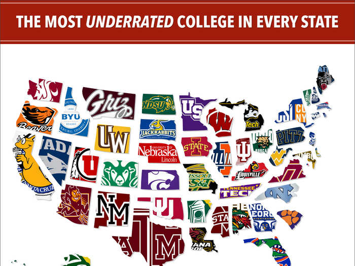 The colleges on this map were chosen based on their academic rankings, acceptance rates, and in-state population. Many are public schools.