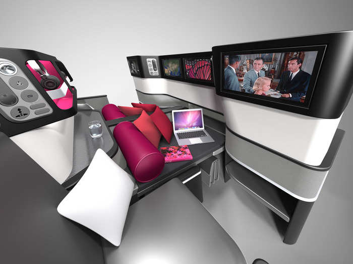 In business class, the Butterfly seat can become a private suite, with the added privacy provided by a side couch. If the business-class seat is converted from premium economy, the flyer would also get access to two entertainment screens, rather than one.