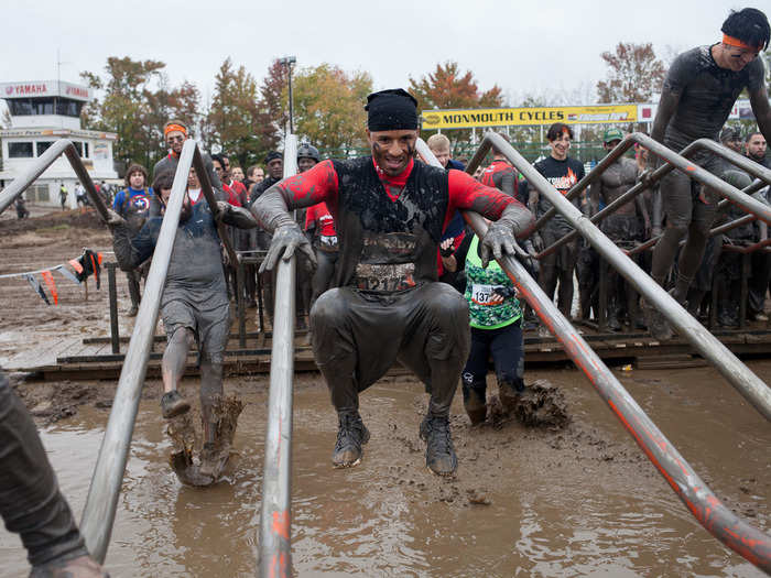 Next was the Pole Dancer, where participants use upper body strength to swing themselves along two slippery railings. Bozeman did the task with ease, but more than a few of our team struggled. As Corvelle said during his opening speech, "There