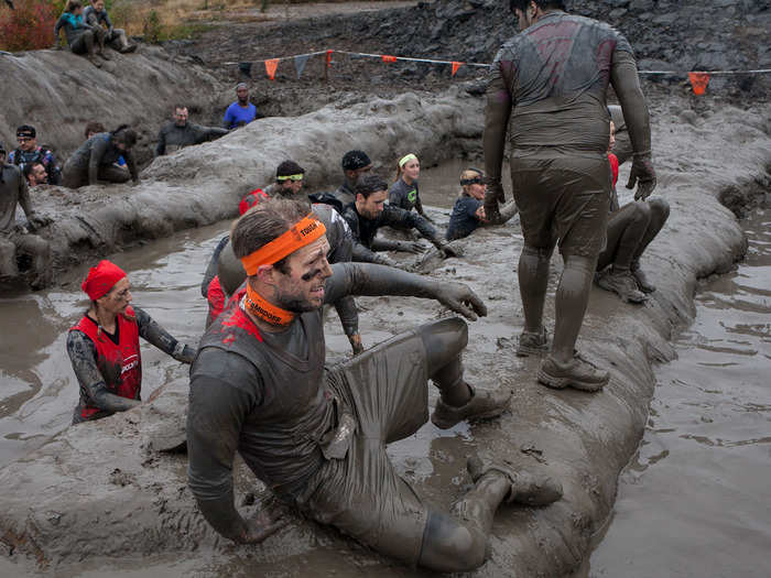 Then it was time to go back in the mud for the "Mud Mile," multiple chest-high mud pits that you have to climb in and out of.