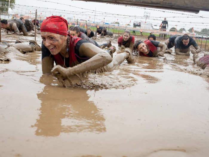 The "Kiss of Mud," a crawl through the mud under barbed wire, was easy for the team. They were pretty used to the cold temperatures at that point.