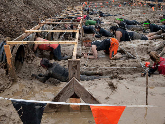 The team started flagging when we hit "Sewage Outlet," a claustrophobic crawl under barbed wire through a pipe and into a pool. Everyone was tired and a few people skipped out on the challenge.