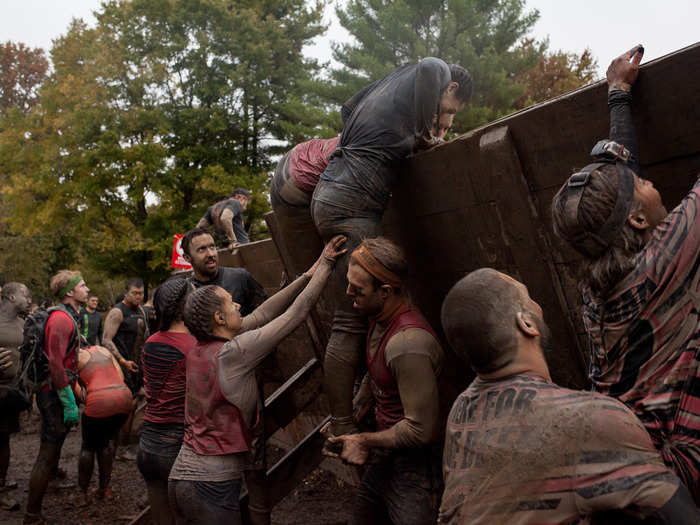 The team got split up before "Glory Blades," the second to last challenge. A few team members had decided to walk the rest of the course and one or two dropped out due to injury. We heard more than a few other contestants calling it quits.