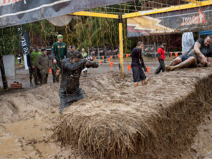 The last challenge of the day (and the most painful) was "Electroshock Therapy," a run through a field of live wires pumping with 10,000 volts of electricity. Emcee Sean Corvelle was there cheering everyone on, but only a few of the Brooklyn team members had the stomach for it.