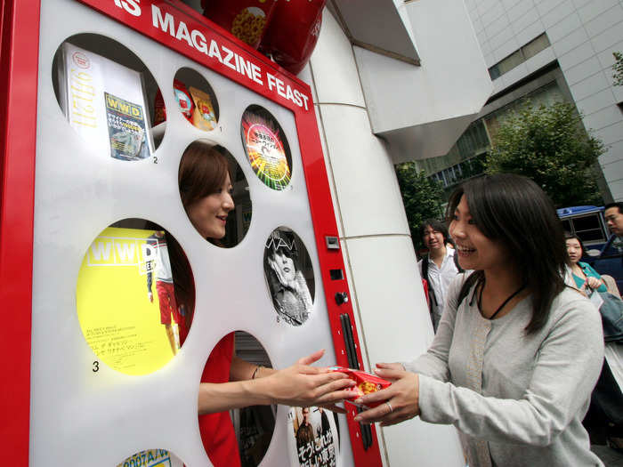 If you put coins into this vending machine in Tokyo, a real, live person will hand you your candy. Sort of defeats the purpose of a vending machine, but who are we to judge?