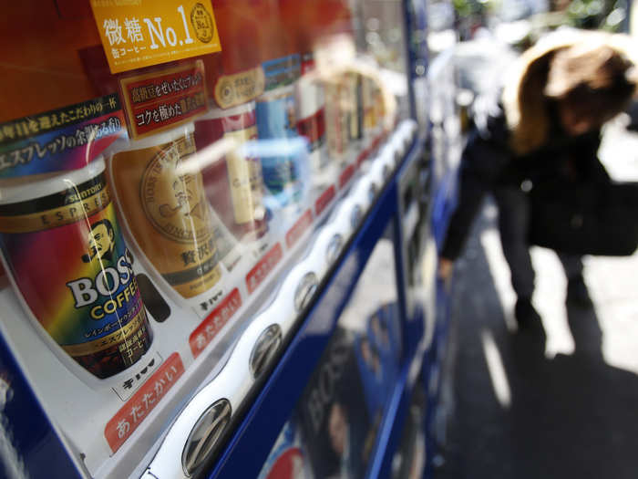 Also in Japan, customers can buy "canned coffee," made by Suntory, on the street.