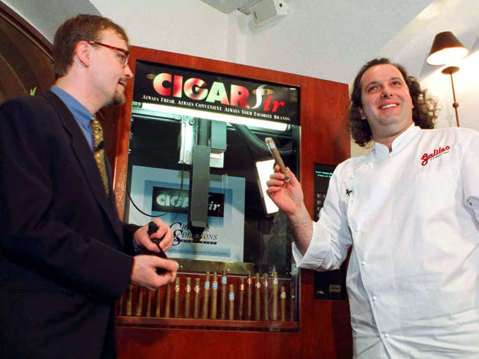 For the more refined consumer, this cigar vending machine, seen here with its inventor on the left, sells up to 25 different brands of imported premium cigars with prices ranging from $2 to $20.