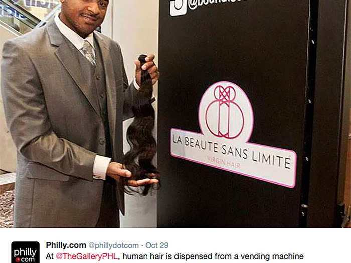 Philadelphia entrepreneur Marvin Kilgore has leased of 40 vending machines which dispense real human hair. The hair, used to enhance and elongate a woman