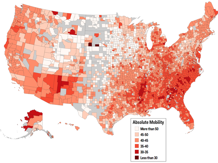 Intergenerational mobility varies highly across the United States: