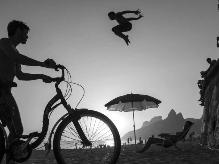 David Alan Harvey, who has shot all over the world but has a special affinity for the beauties of Rio de Janiero, took this photo of a parkour artist but couldn