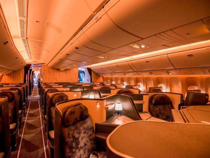 The new premium business class features 78-inch long lie-flat seats, wood-grain accents, and a state-of-the-art Panasonic in-flight entertainment systems.