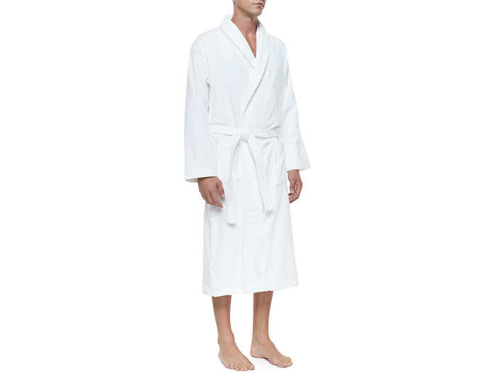 An oft-overlooked bathroom necessity is the bathrobe. Though they come in many different styles, shapes, and colors, what you want hanging on the back of your bathroom door is the classic terrycloth version.