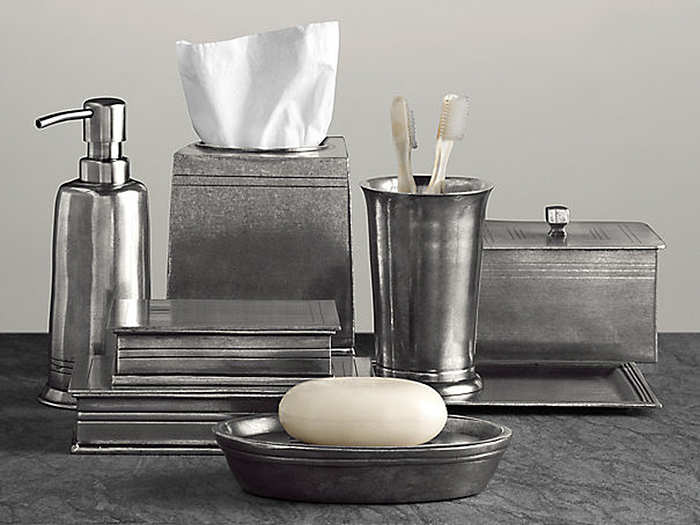 A nice set of countertop bathroom accessories is a non-negotiable, must-have for every guy. This pewter set is both rustic and masculine without sacrificing function or quality.