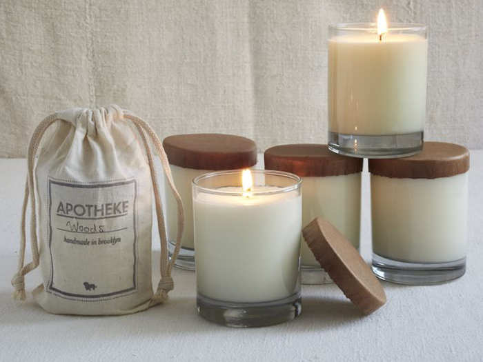 A candle in the bathroom is a necessity, especially when entertaining. A lit candle will mask smells while making the bathroom just generally a nicer place to be. This Apotheke candle has a light, woodsy scent.