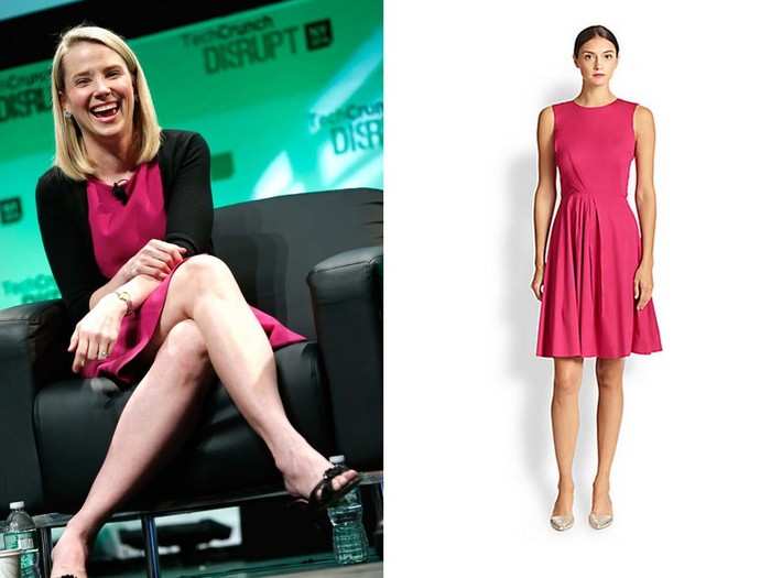 Yahoo CEO Marissa Mayer has a taste for high fashion, choosing pieces by top design houses like Carolina Herrera, Alexander McQueen, and Balenciaga. Dressing like Mayer is going to cost you — this dress by Oscar de la Renta retails for $1,690 at Saks Fifth Avenue.