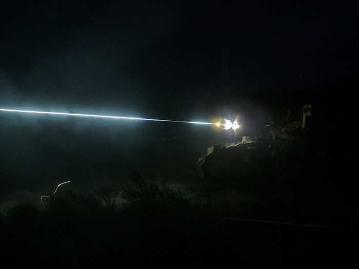 A U.S. Army M3A3 Bradley Fighting Vehicle from the 3rd Squadron, 1st U.S. Cavalry Regiment, Fort Benning, Ga., practices night-firing at Fort Irwin in California.