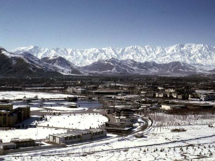 A view of the mountains outside of Kabul in winter.