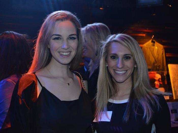 Some of the Make-A-Wish volunteers wore the auction pieces. Here Jacqueline Ferro, standing with Ally Blueweiss, is showing off a black diamond necklace. (Not bad.)