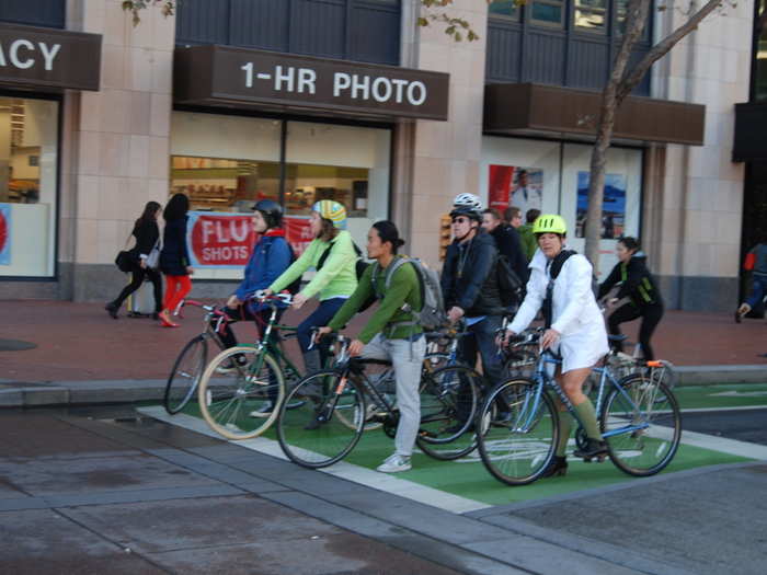 We must have seen a couple hundred bicyclists heading to work. This is just one shot, but the stream of bikers was almost constant this morning.