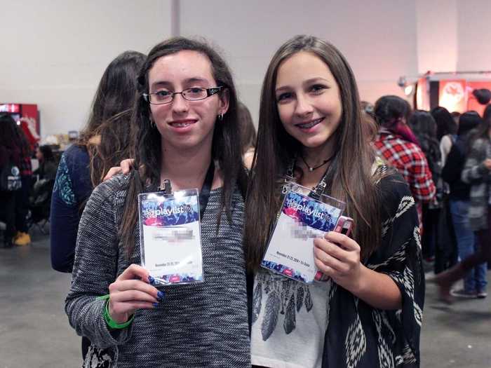 Stacey and Christina were waiting in line to meet Luke Korns and Mikey Murphy. This was their first time at a YouTube event like Playlist, and they traveled over an hour to get there.