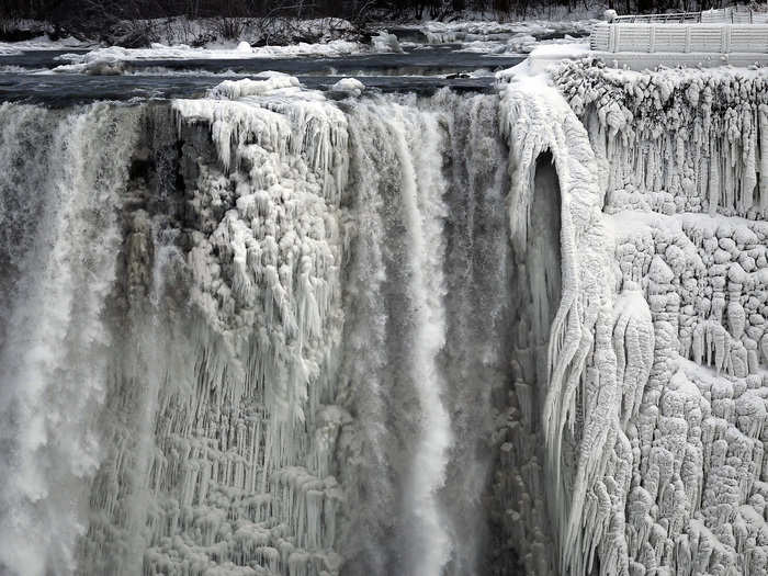 But many climate change effects are less obvious. Last winter, for instance, the swirling air above the Arctic, known as the "polar vortex," became unstable and sent unusually icy weather streaming through Canada and the United States, causing scenes like this one at Niagara Falls. Some experts believe climate-related changes in the Arctic, like melting sea ice, can disrupt the polar vortex