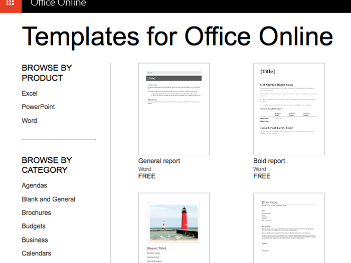 Templates for Office Online help you create things.