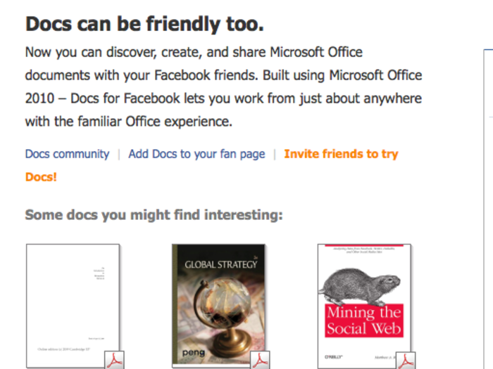 Docs for Facebook is Office as a Facebook app.